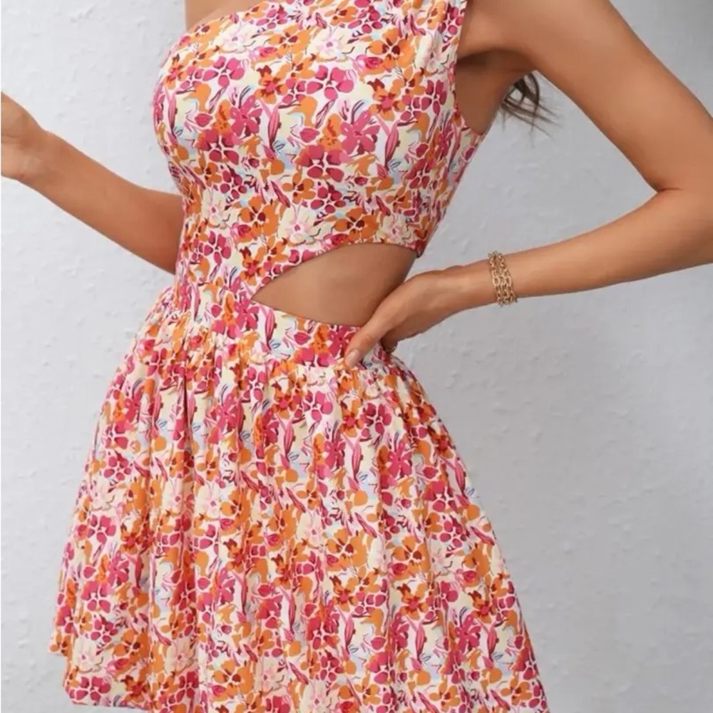 One Shoulder Floral Dress